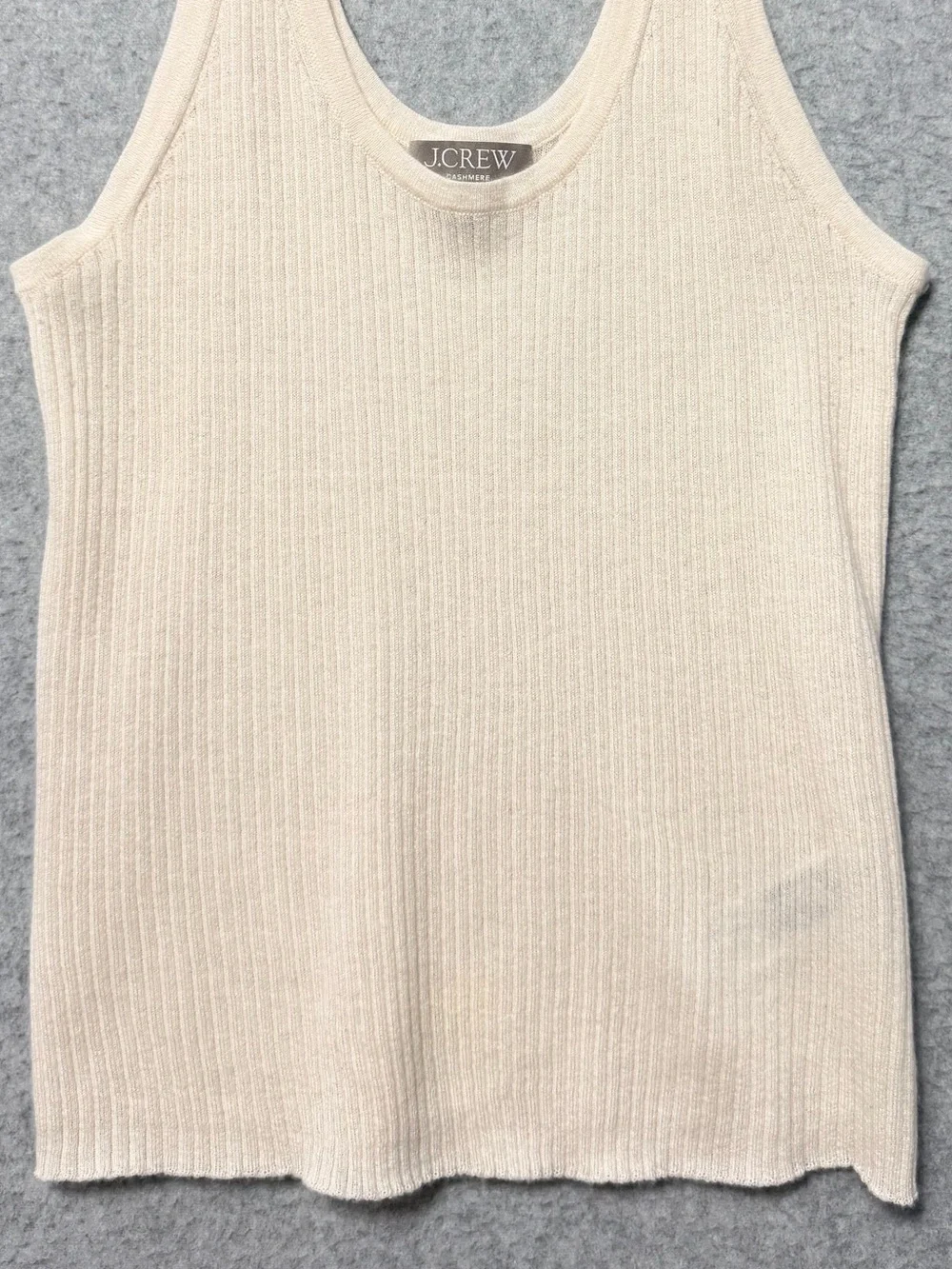 J. Crew 100% Cashmere Ivory Scoop Neck Sweater Tank Size XL Ribbed Quiet Luxury
